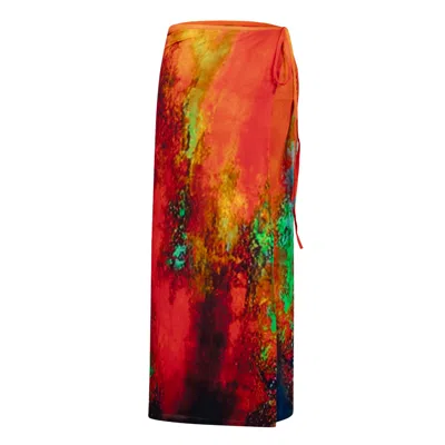 Dhara Sheth Dubai Women's Roar Abstract Print Multicolour Wrap Skirt Made With Natural Fabric In Orange