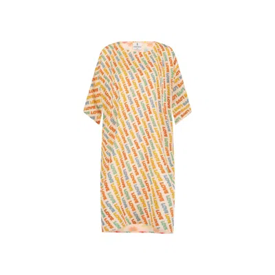 Dhara Sheth Dubai Women's Shore Retro Word Art Short Kaftan Dress In Multi