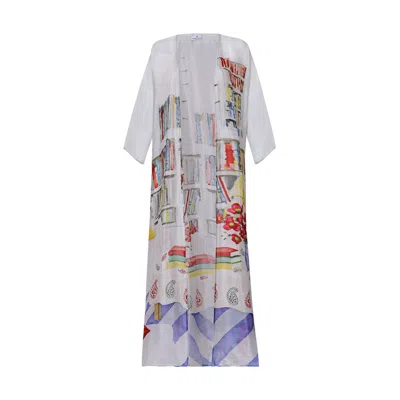 Dhara Sheth Dubai Women's White Abode Artistic Bookshelf Kimono Dress - Library Print In Gray