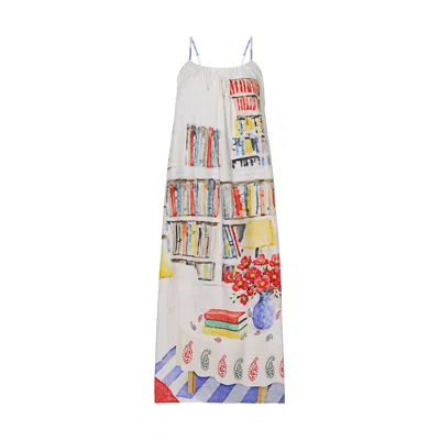 Dhara Sheth Dubai Women's White Abode Books & Blooms Vintage Look Maxi Dress