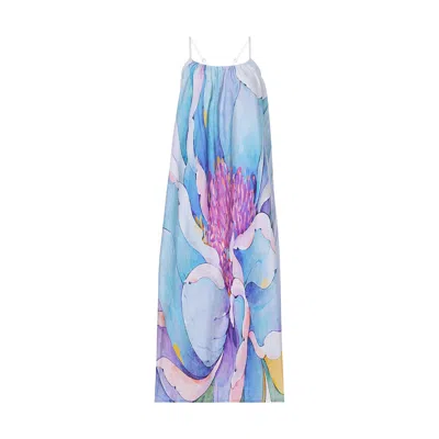 Dhara Sheth Dubai Women's White / Blue Fleur Botanical Print Maxi Dress Vintage Look In Multi