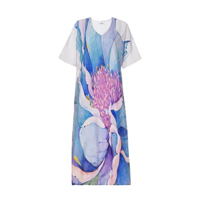 Dhara Sheth Dubai Women's White / Blue Fleur Watercolour Floral Long Dress In Multi