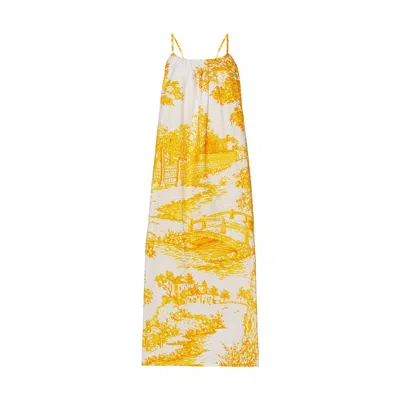 Dhara Sheth Dubai Women's Yellow / White A Place In Time Scenic Toile Countryside Spaghetti Strap Maxi Dress In Multi