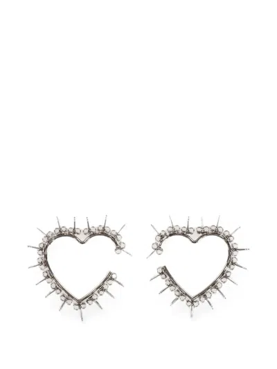 D'heygere Heart-shaped Stud Earrings In Silver