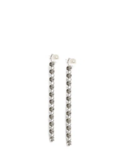 D'heygere Swarovski Pearl And Butterfly Drop Earrings In Metallic