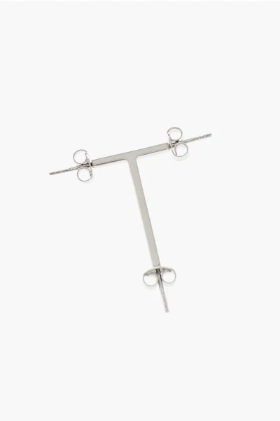 D'heygere T-shaped Silver Single Earrings In Metallic