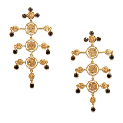 Dhwani Bansal Women's Gold / Black Gold Inka Chandelier Earrings With Black Onyx Glass Gems In Multi