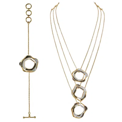 Dhwani Bansal Women's Gold / Blue / Black Gold Aqua Layered Necklace And Enamel Bracelet Gift Set