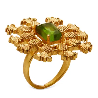 Dhwani Bansal Women's Gold / Green Adjustable Gold Pina Ring With Green Topaz Glass Gems In Multi