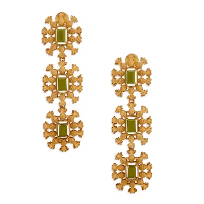 Dhwani Bansal Women's Gold / Green Gold Piña Earrings With Green Topaz Glass Gems In Multi
