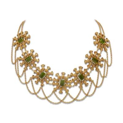 Dhwani Bansal Women's Gold / Green Gold Pina Necklace With Green Topaz Glass Gems