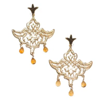 Dhwani Bansal Women's Gold / Orange Mir Citrine Earrings With Gold Filigree In Multi
