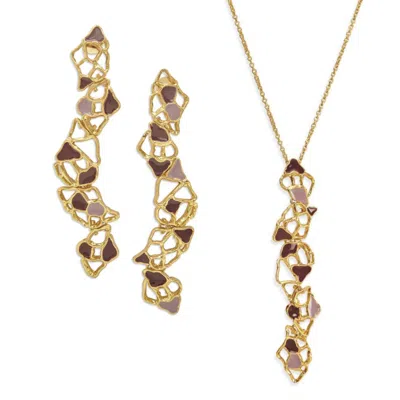 Dhwani Bansal Women's Gold / Pink / Purple Gold And Enamel Gaia Necklace And Earrings Gift Set