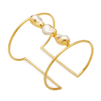 Dhwani Bansal Women's Gold / White Adjustable Gold Kora Bracelet With Baroque Pearls