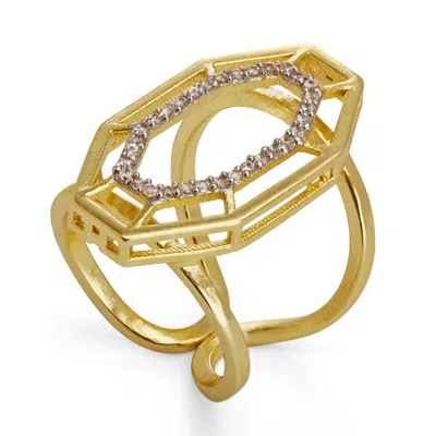 Dhwani Bansal Women's Gold / White Adjustable Gold Syra Ring With Zirconia