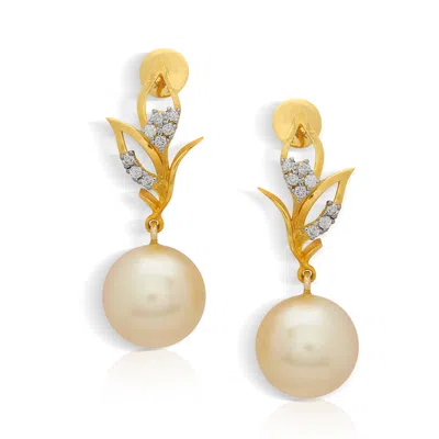 Dhwani Bansal Women's Gold / White Avera Gold And Diamond Earrings With South Sea Pearls
