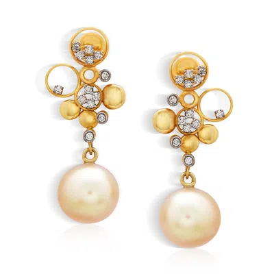 Dhwani Bansal Women's Gold / White Fera Gold And Diamond Earrings With South Sea Pearls
