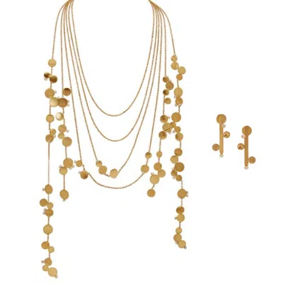 Dhwani Bansal Women's Gold / White Gold Aire Layered Necklace And Earrings Gift Set With Freshwater Pearls