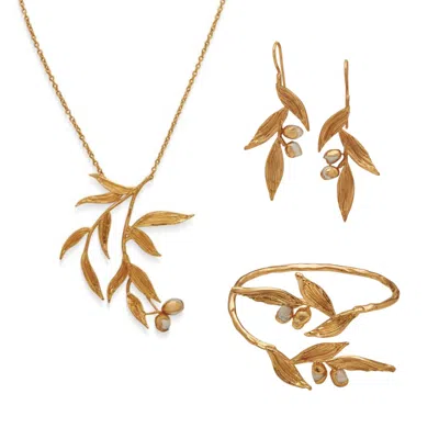 Dhwani Bansal Women's Gold / White Gold Haya Necklace, Earrings And Bracelet Gift Set With Baroque Pearls