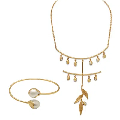 Dhwani Bansal Women's Gold / White Gold Reva Necklace And Bracelet Gift Set With Baroque Pearls
