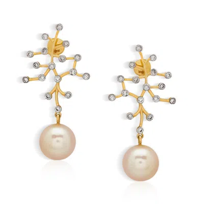 Dhwani Bansal Women's Gold / White Vira Gold And Diamond Earrings With South Sea Pearls