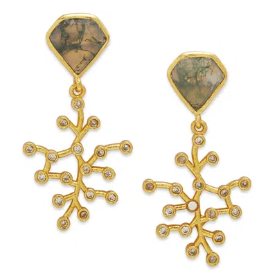 Dhwani Bansal Women's Green / White / Gold Gold Zelena Mini Earrings With Zirconia & Agate In Multi