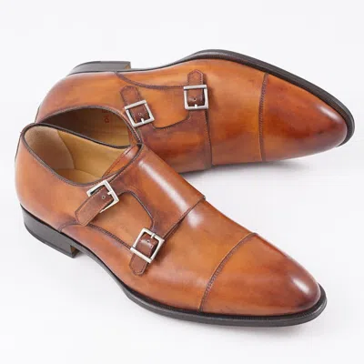 Pre-owned Di Bianco Antiqued Brown Calf Leather Monk Strap Dress Shoes 10.5 (eu 43.5)
