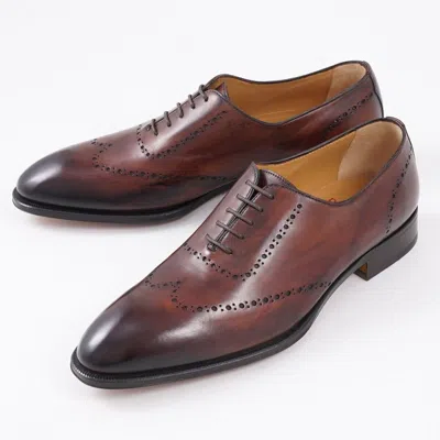 Pre-owned Di Bianco Antiqued Red-brown Calf Leather Wholecut Dress Shoes 8.5 (eu 41.5)