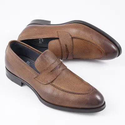 Pre-owned Di Bianco 'brera' Brown Pebble Grained Leather Loafers Us 8.5 (eu 41.5) Shoes