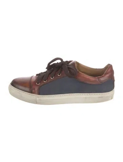 Pre-owned Di Bianco Leather Colorblock Pattern Sneakers In Blue