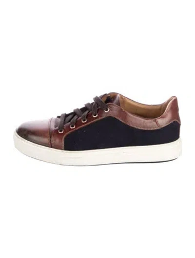 Pre-owned Di Bianco Leather Colorblock Pattern Sneakers In Brown