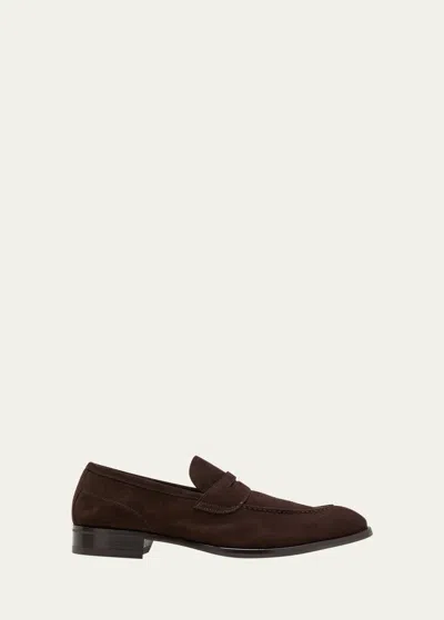 Di Bianco Men's Brera Suede Penny Loafers In Mahogany
