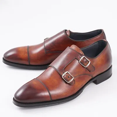 Pre-owned Di Bianco Premium Museum Calf Double Buckle Monk Strap Shoes Us 9 (eu 42) In Brown