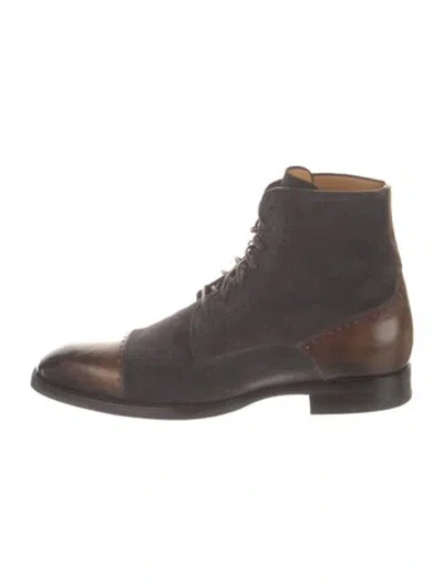 Pre-owned Di Bianco Suede Lace-up Boots In Brown