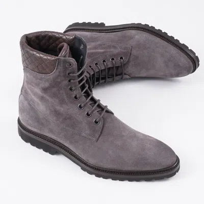 Pre-owned Di Bianco 'torino' Gray Suede Laced Combat Ankle Boots Us 10 (eu 43) Shoes