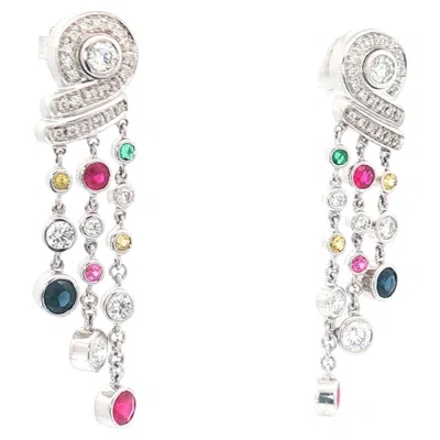 Pre-owned Di Modolo 18k White Gold Diamond & Multicolor Sapphire Ruby Drop Earrings