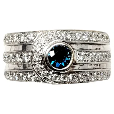 Pre-owned Di Modolo Di Modelo Pavé Diamond And Blue Sapphire Three Row Band Ring 18 Karat White Gold