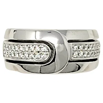 Pre-owned Di Modolo Di Modelo Wide Sculptural Band Ring With Pavé Diamonds In 18 Karat White Gold