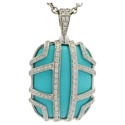 Pre-owned Di Modolo Favola 18k Gold Large Turquoise & Diamond Pendant 16" Necklace In Multi