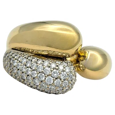 Pre-owned Di Modolo "triadra" Pavé Diamond Bypass Ring In 18 Karat Yellow & White Gold