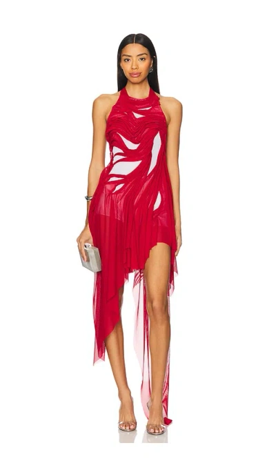 Di Petsa Bursting Flower Wetlook Dress In Red
