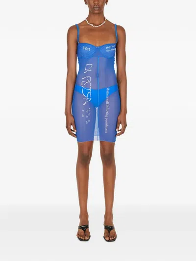 Di Petsa Digital-print Mesh Mini Dress In Blue