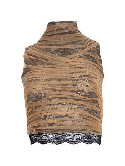 Di Petsa Draped Lace Top In Brown