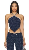 DI PETSA FRAYED DENIM HALTER TOP