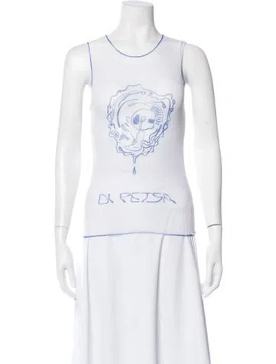 Pre-owned Di Petsa Graphic Print Crew Neck Top In White