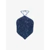Di Petsa Halterneck Denim Tank Top In Blue