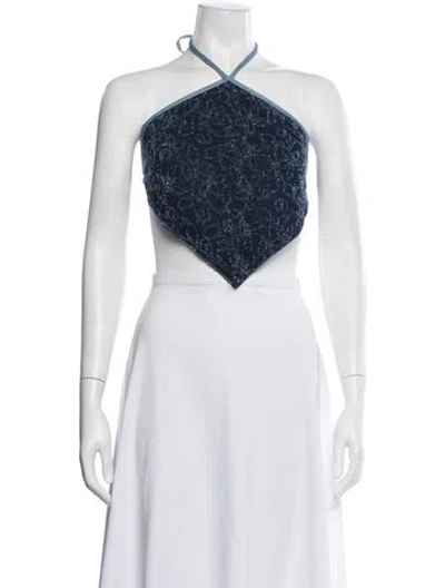 Pre-owned Di Petsa Patterned Halterneck Crop Top In White