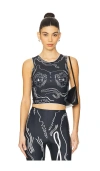 Di Petsa Venus Shell Lycra Top In Black With White Print