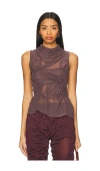 Di Petsa Wetlook High Neck Top In Brown