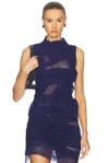 Di Petsa Wetlook High Neck Top In Navy